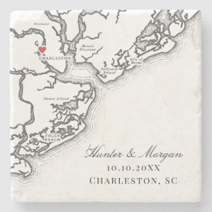 Porta-copo De Pedra Mapa de Charleston Favor de Casamento Elegante Pre