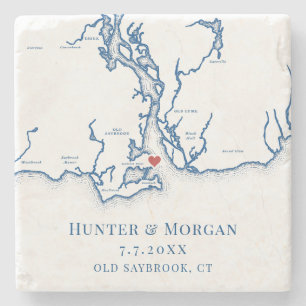 Porta-copo De Pedra Mapa de Old Saybrook CT Casamento Azul Marinho