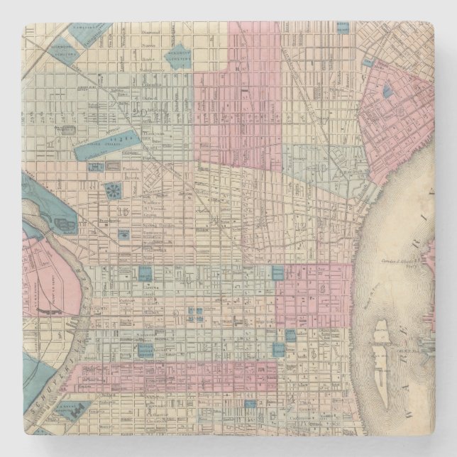 Porta-copo De Pedra Mapa de Philadelphfia, Pensilvânia (Frente)