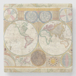 Porta-copo De Pedra Mapa de Viagem Mundial Geografia Antiga Vintage