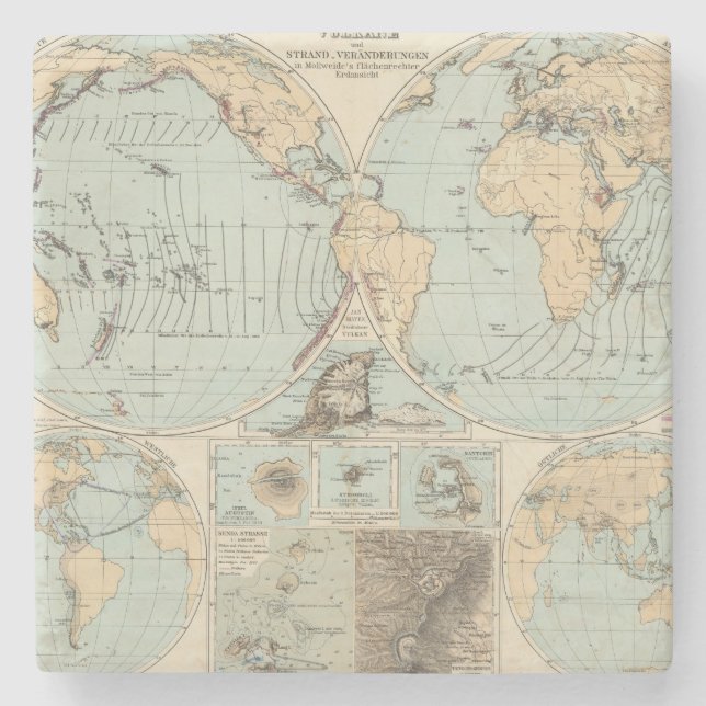 Porta-copo De Pedra Mapa do atlas do DES Erdinnern de Thatigkeit (Frente)