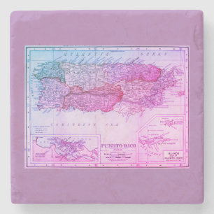 Porta-copo De Pedra Mapa do Vintage Porto Rico, 1898