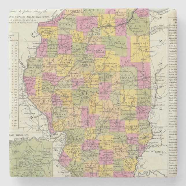 Porta-copo De Pedra Mapa novo de Illinois (Frente)