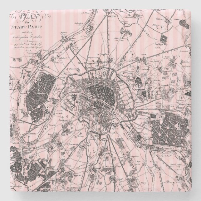 Porta-copo De Pedra Mapa Rosa de Paris (Frente)