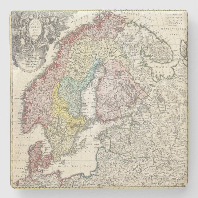 Porta-copo De Pedra Mapa Vintage Scandinavia (Frente)