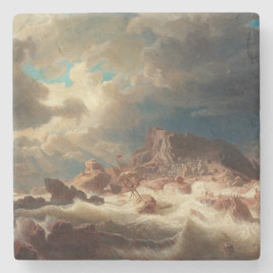 Porta-copo De Pedra Mar tempestuoso com um naufrágio (por Marcus Larso