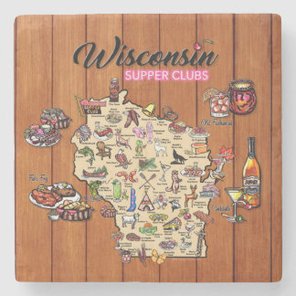 Porta-copo De Pedra Marble Coaster - Wisconsin Supper Club Map