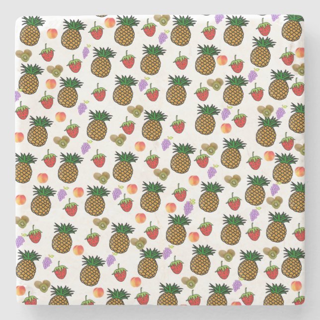 Porta-copo De Pedra Marble Stone Coaster Pineapple Strawberries Fruit  (Frente)