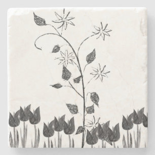 Porta-copo De Pedra Marble Stone Porta copos Floral