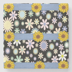 Porta-copo De Pedra Marble Stone Porta copos Girassol