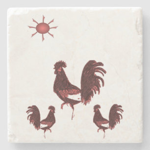 Porta-copo De Pedra Marble Stone Rooster