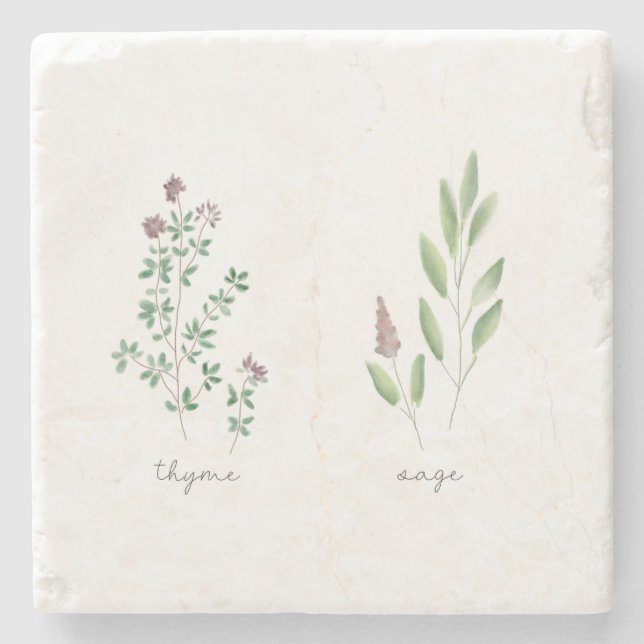 Porta-copo De Pedra Marble Trivet | Herbs Watercolor (Frente)