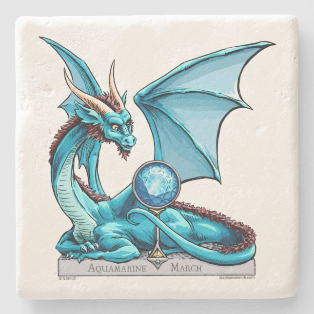 Porta-copo De Pedra Março Birthstone Dragon: Aquamarine (Frente)