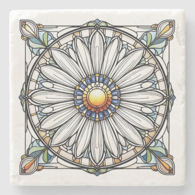 Porta-copo De Pedra Margarida de Vidro Apanhada #2 (Frente)