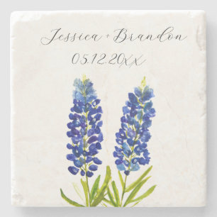 Porta-copo De Pedra Margaridas Aguarela Flor Azul Floral Casamento