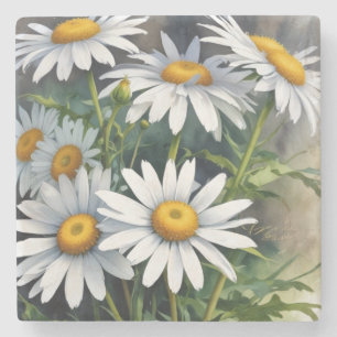 Porta-copo De Pedra Margaridas Ramalhete de Flores Aquarela Elegante