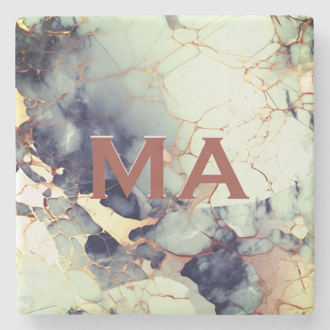 Porta-copo De Pedra Marinho bege de luxo falso dourado mármore-arte (Frente)