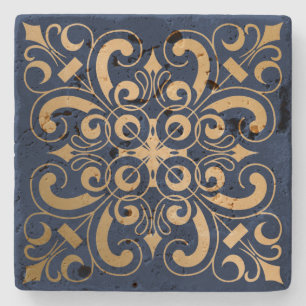 Porta-copo De Pedra Marinho Dourado Ornamentado luxuoso