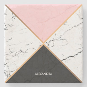 Porta-copo De Pedra Mármore branco com linhas douradas