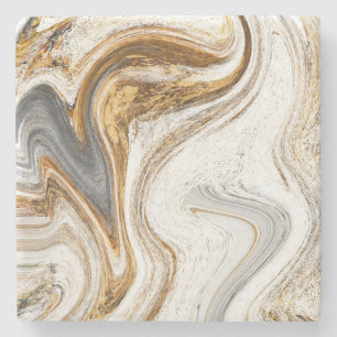 Porta-copo De Pedra Mármore Branco e Dourado Moderno