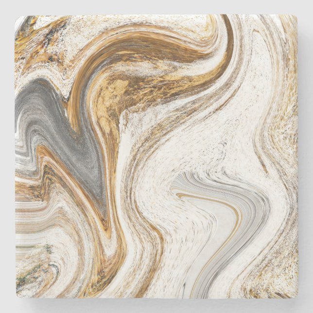 Porta-copo De Pedra Mármore Branco e Dourado Moderno (Frente)