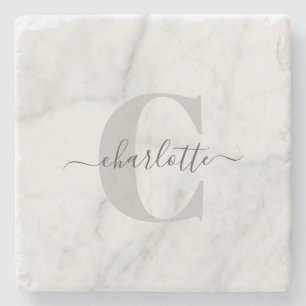 Porta-copo De Pedra Mármore Cinza Elegante Personalizado Monogramado