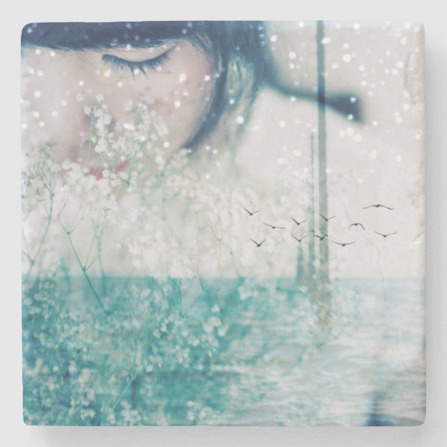 Porta-copo De Pedra Mármore de brilho branco do oceano do verde (Frente)