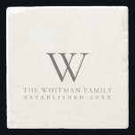 Porta-copo De Pedra Mármore do monograma da família<br><div class="desc">Porta copos da pedra do mármore do monograma da casa familiar. Personalize com seus próprios texto,  pias batismais e cores.
 Visite nossa loja de Zazzle,  vida na viagem nostálgica,  para ver nossa escala crescente dos presentes para todas as ocasiões e para contactar-nos por favor se você exige algum auxílio.</div>