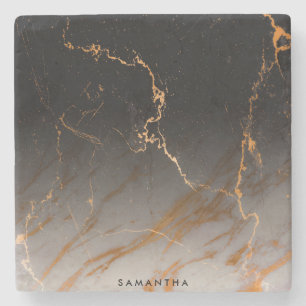 Porta-copo De Pedra Mármore Preto e Branco