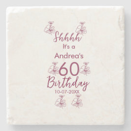 Porta-copo De Pedra Marron white mauve shhhh 60.º aniversário nome flo