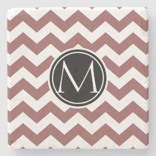 Porta-copo De Pedra Marsala Chevron Monogrammed