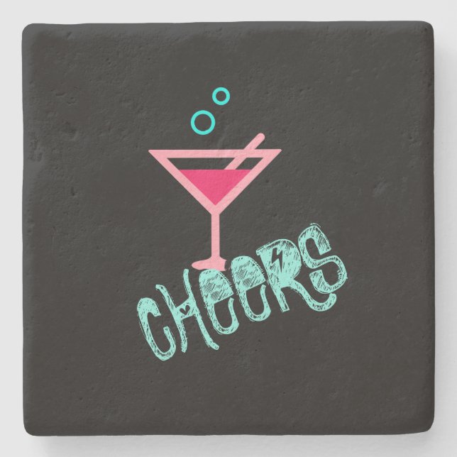 Porta-copo De Pedra Martini - Arte de Pop, Rosa e Turquesa com Álcool (Frente)