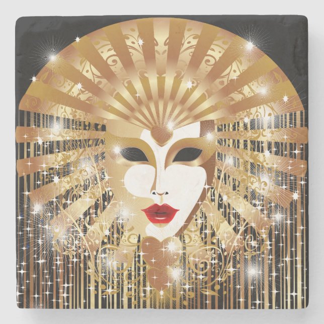 Porta-copo De Pedra Máscara do ouro Venice (Frente)