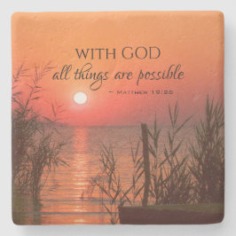 Porta-copo De Pedra Matthew 19:26 Com Deus, todas as coisas são possív