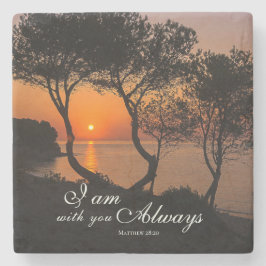 Porta-copo De Pedra Matthew 28:20 Estou com você sempre Ouro Sunset