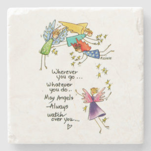 Porta-copo De Pedra "May Angels Always Watch Over You"