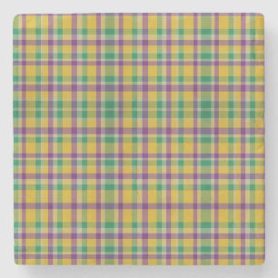 Porta-copo De Pedra Medalha colorida Mardi Gras Gingham