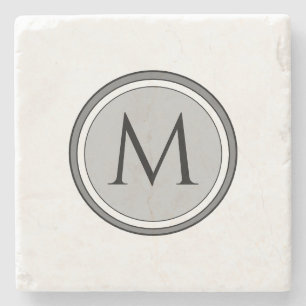 Porta-copo De Pedra Medalhão Monograma Personalizado Cinzas e branca