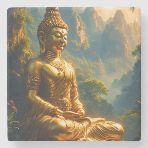 Porta-copo De Pedra Meditação Dourada nos Picos Tailandeses