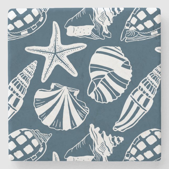 Porta-copo De Pedra Mediterranean Coastal Seashell Toile Aegean Blue (Frente)