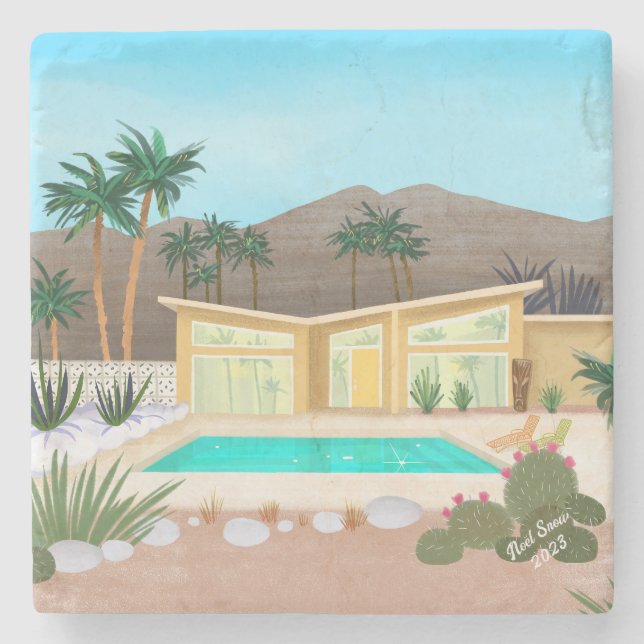 Porta-copo De Pedra Meio século Moderna Piscina House (Frente)