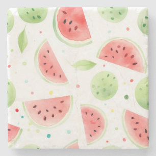 Porta-copo De Pedra Melancia Fruta Rosa Verde