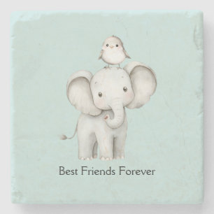 Porta-copo De Pedra Melhor Amigo Elefante e Pássaro Menta