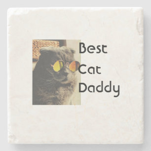 Porta-copo De Pedra Melhor modelo de presente com nome de foto de gato