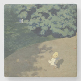 Porta-copo De Pedra Menina correndo atrás de uma bola vermelha (infânc