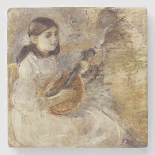 Porta-copo De Pedra Menina Tocando o Bandolim