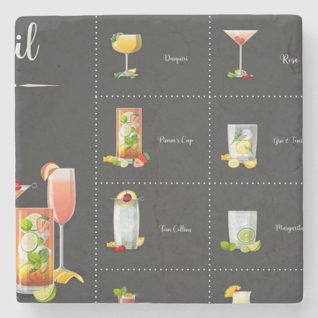 Porta-copo De Pedra Menu Cocktail (Frente)
