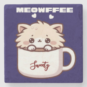 Porta-copo De Pedra Meowffee Personalizado Gato Café Fofo