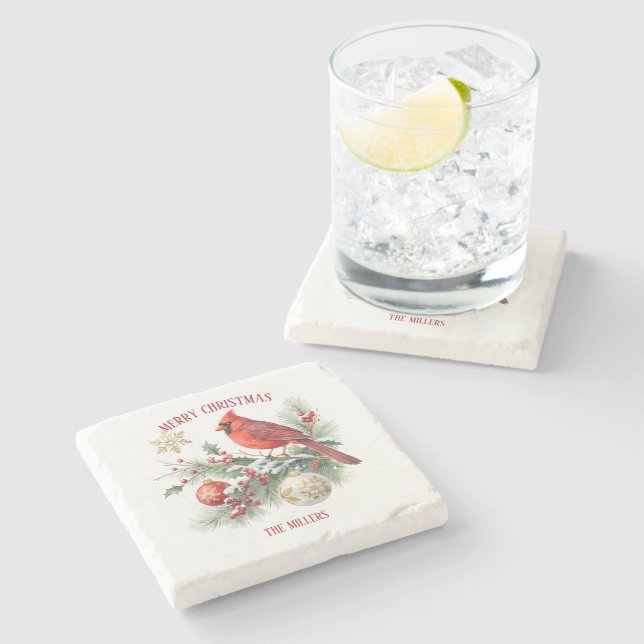 Porta-copo De Pedra Merry Christmas-Red Robing Christmas Decoration (Lateral)