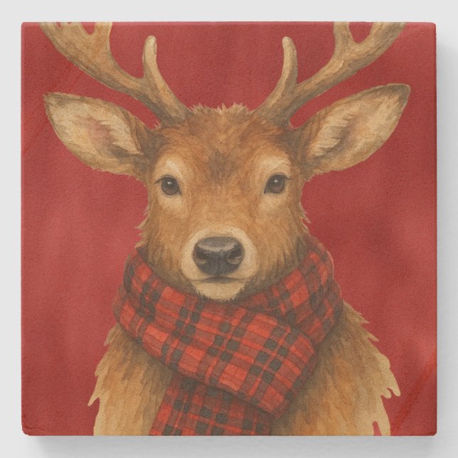 Porta-copo De Pedra Merry Christmas Reindeer (Frente)